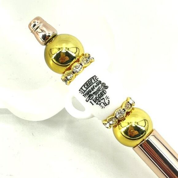 I craft therefore I hoard coffee mug cup pen handmade NEW bling rhinestone gold - Picture 3 of 8